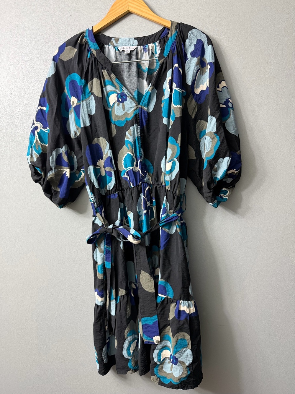 Floral V-Neck Black & Blue Cotton Dress